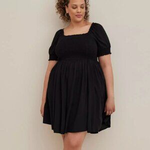 Torrid Challis Black Smocked Mini Dress Size 5X Babydoll Pockets